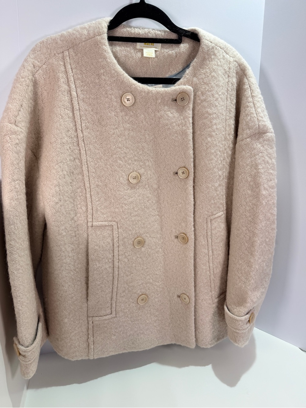 NWT Anthropologie Maeve Ivory Boucle Double Breasted Coat M